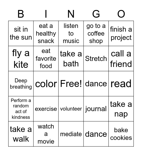 Coping Strategies Bingo Card