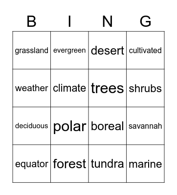 BIOMES Bingo Card