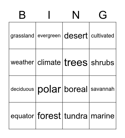 BIOMES Bingo Card