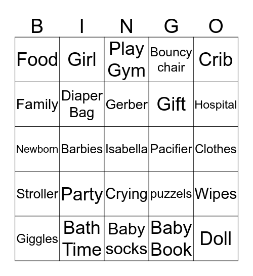 Baby Isabella Bingo Card