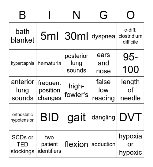 Midterm Bingo Card