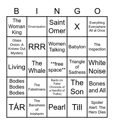 2023 Oscars Bingo Card