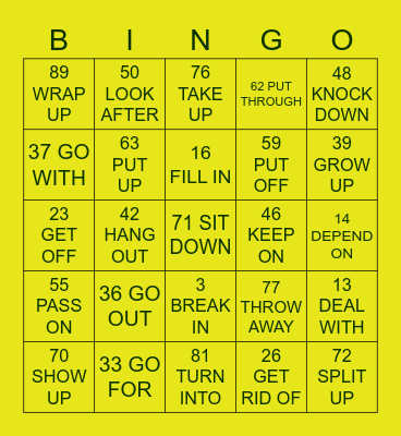 Phrasal verbs Bingo Card