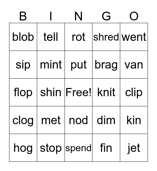 Short Bingo Card