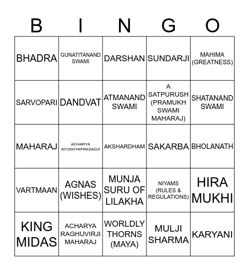 Akshardam Bingo Card