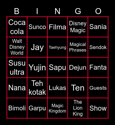 Dejun Bingo Card