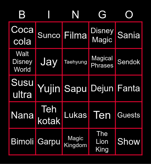 Dejun Bingo Card