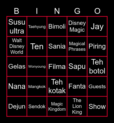 Disney Bingo Card