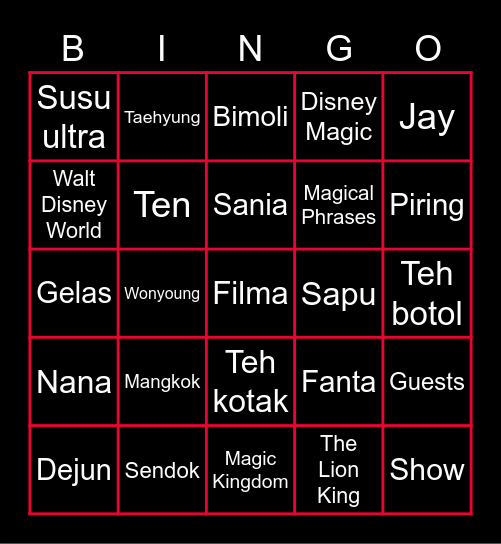 Disney Bingo Card