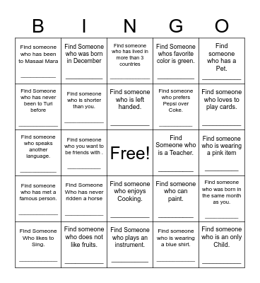 Find Someone Who Bingo Card