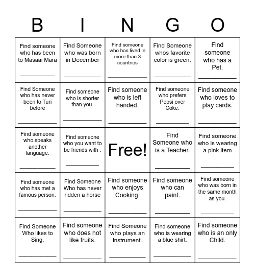 Find Someone Who Bingo Card