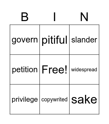 Vocabulary Bingo Card