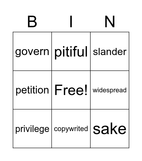 Vocabulary Bingo Card