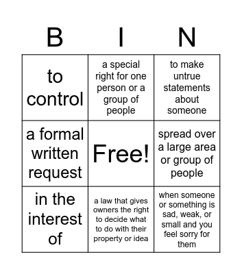 Vocabulary Bingo Card