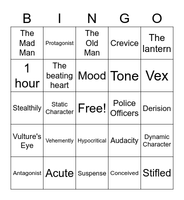 The Tell-Tale Heart Bingo Card