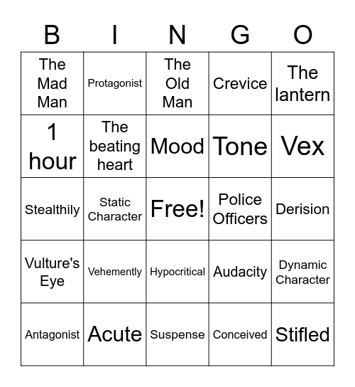 The Tell-Tale Heart Bingo Card