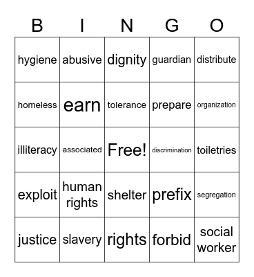 Vocabulary:  Workshop 1 Bingo Card