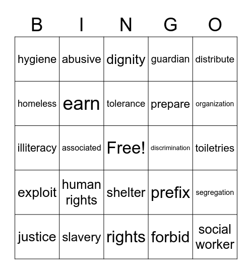 Vocabulary:  Workshop 1 Bingo Card