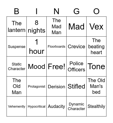 The Tell-Tale Heart Bingo Card