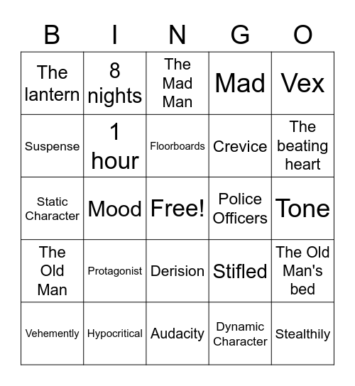 The Tell-Tale Heart Bingo Card