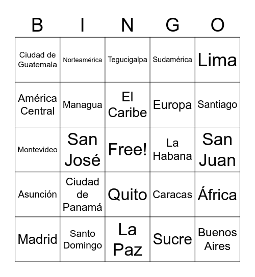 Las capitales Bingo Card