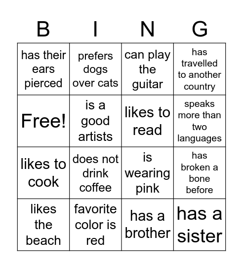 find someone who Bingo Card