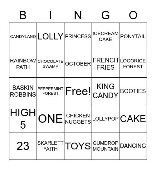 SKARLETTS 1ST BIRTHDAY Bingo Card