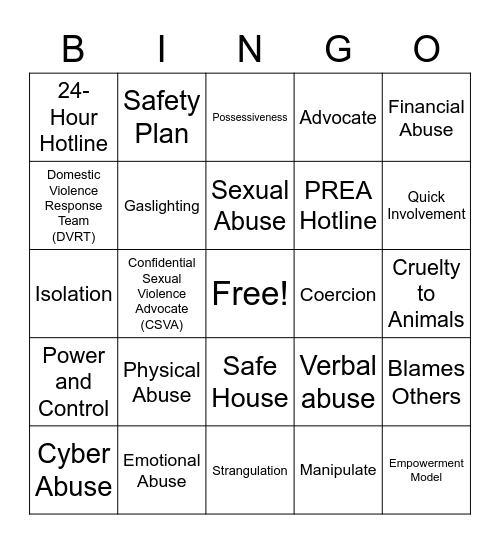 SAFE in Hunterdon Bingo Card