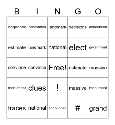 3rd Grade Vocabulary Bingo Card