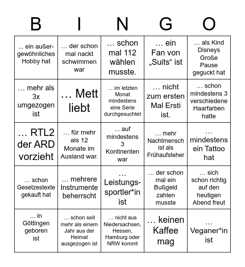 Finde jemanden, der... Bingo Card