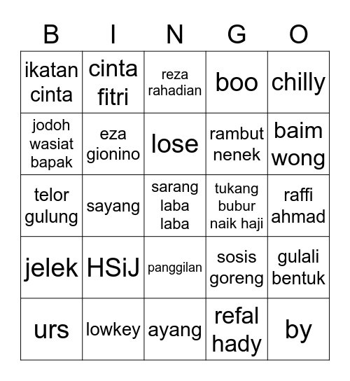 punya ilyas Bingo Card