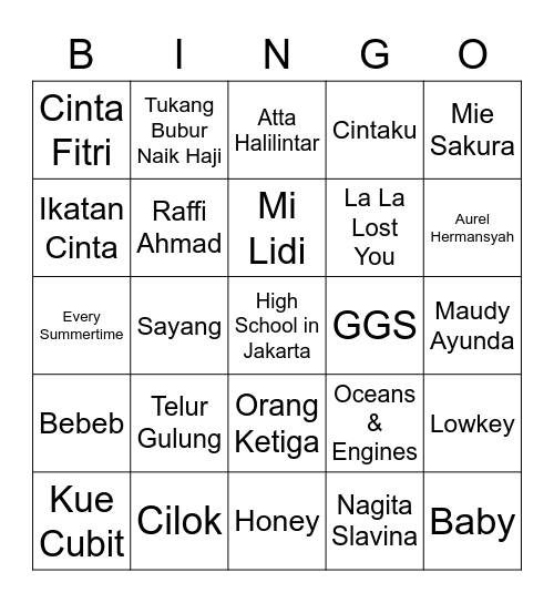 PUNYA JAKA Bingo Card