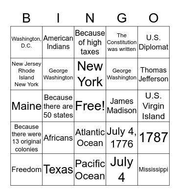 October 24, 2015 Bingo Card