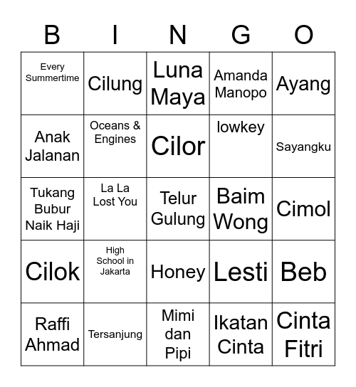 Gatra Bingo Card