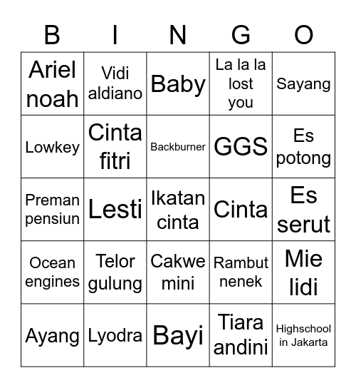 Bingo Bima Bingo Card