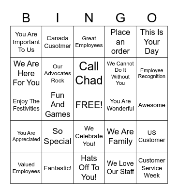 Customer Service Week Bingo Card