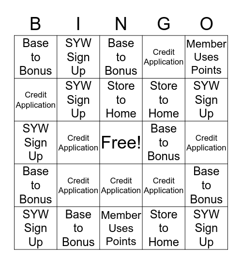 Cashier Bingo Card