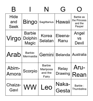 Moya's Bingo Card