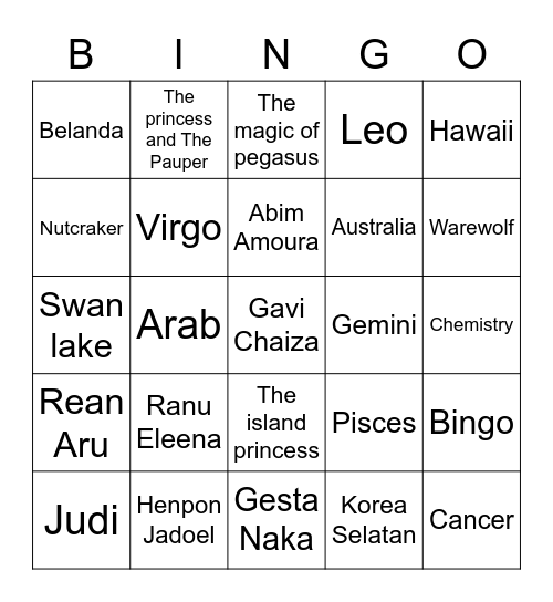 Maddie. Bingo Card