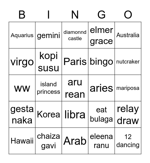 Untitled Bingo Card