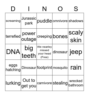 Jurassic Park Bingo Card