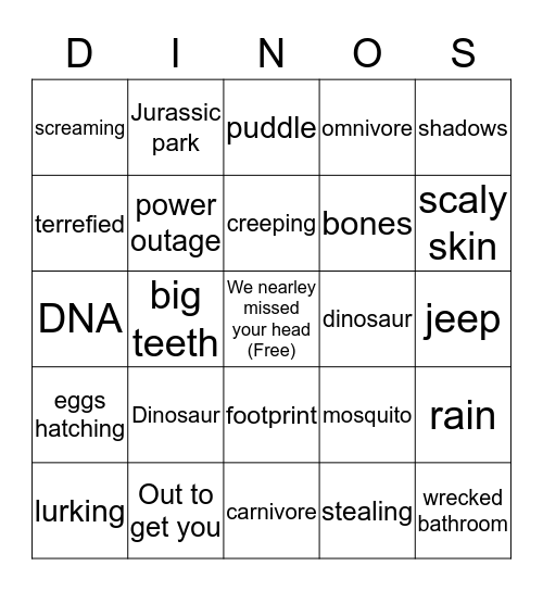 Jurassic Park Bingo Card