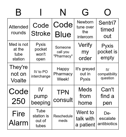 Pharmacist Bingo on the Floor Bingo Card