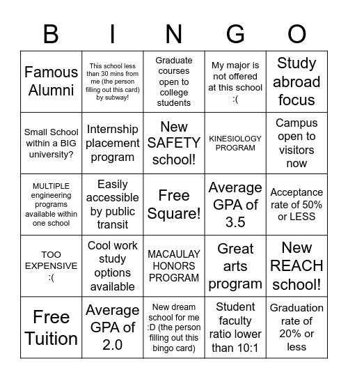 CUNY Research Bingo Card