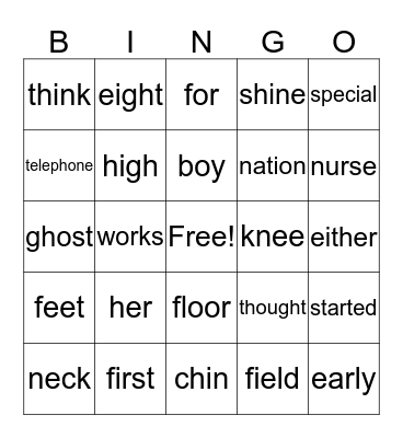 Phonograms Bingo Card