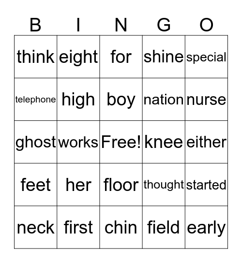 Phonograms Bingo Card