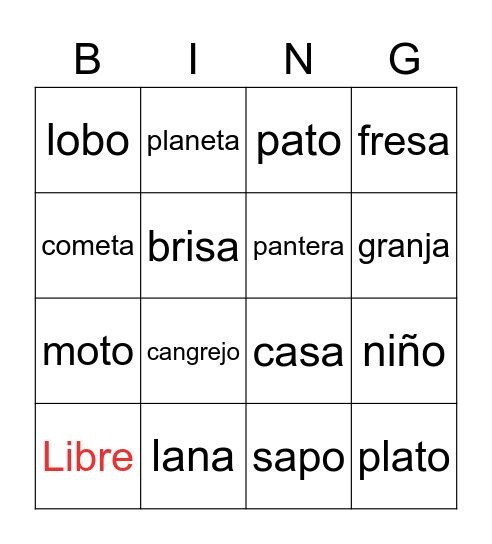 Bingo de sustantivos Bingo Card