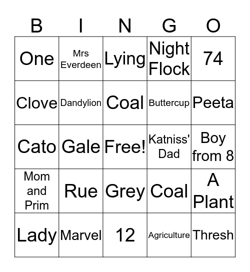Hunger Games Bingo Card