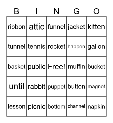 VCCV Bingo Card