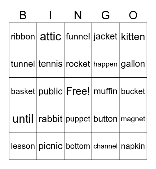 VCCV Bingo Card